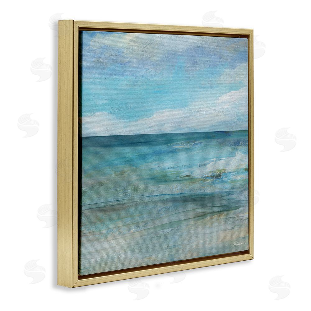 Carol Robinson Aqua Ocean Horizon Abstract Gold Floating Frame Canvas Wall Art Print