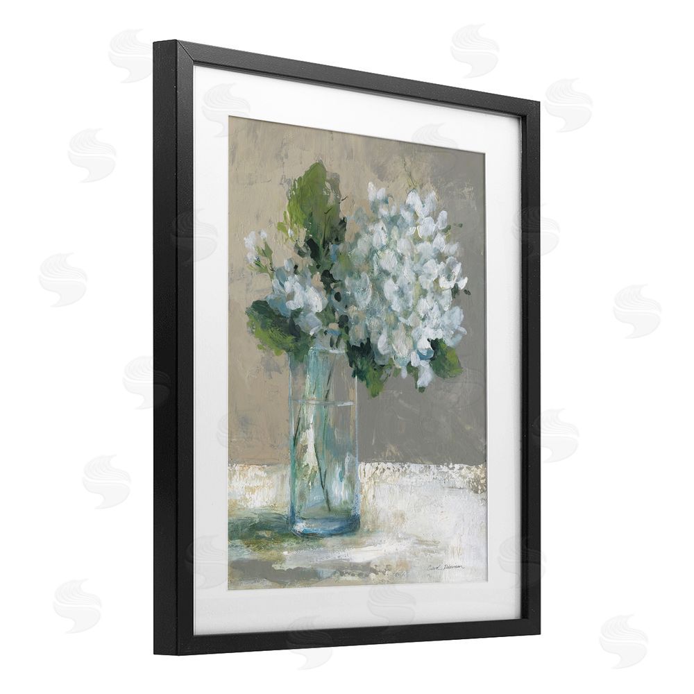 Carol Robinson Serene White Hydrangeas in Glass Black Framed Print Under Glass Wall Art