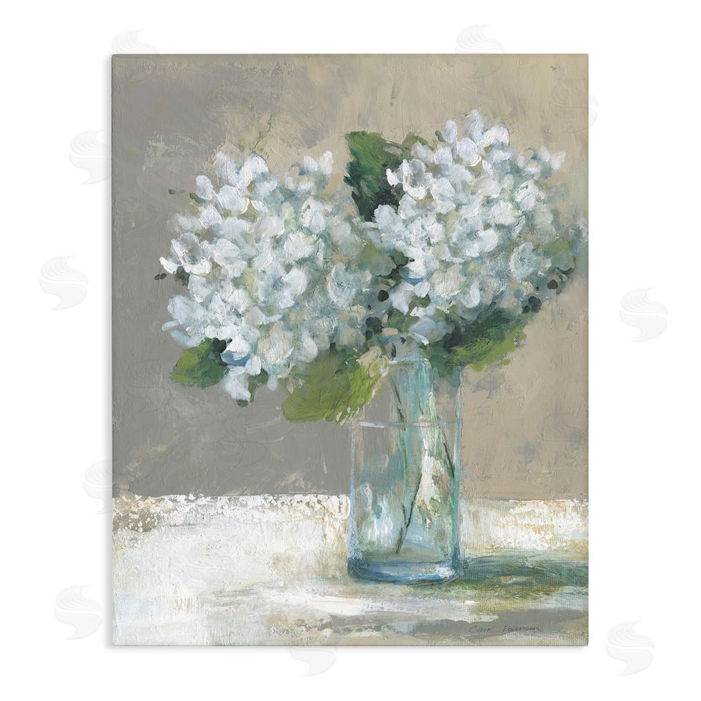 Carol Robinson White Hydrangeas Glass Vase Stretched Canvas Wall Art Print