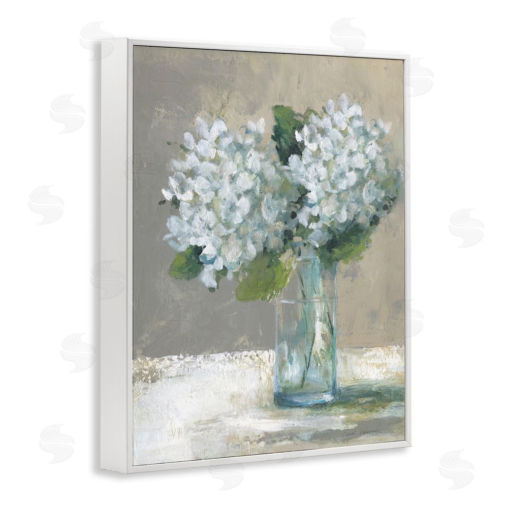 Carol Robinson White Hydrangeas Glass Vase White Framed Giclee Wall Art Print