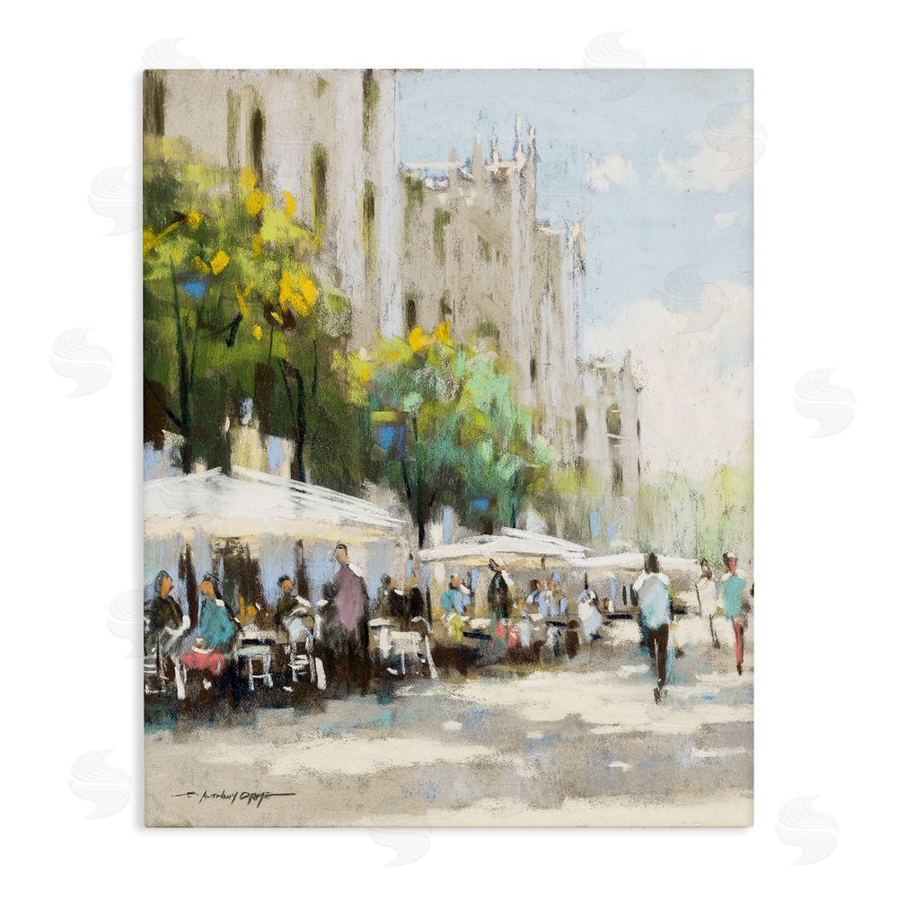 Anthony Orme Street Cafe on Boulevard Stretched Canvas Wall Art Print