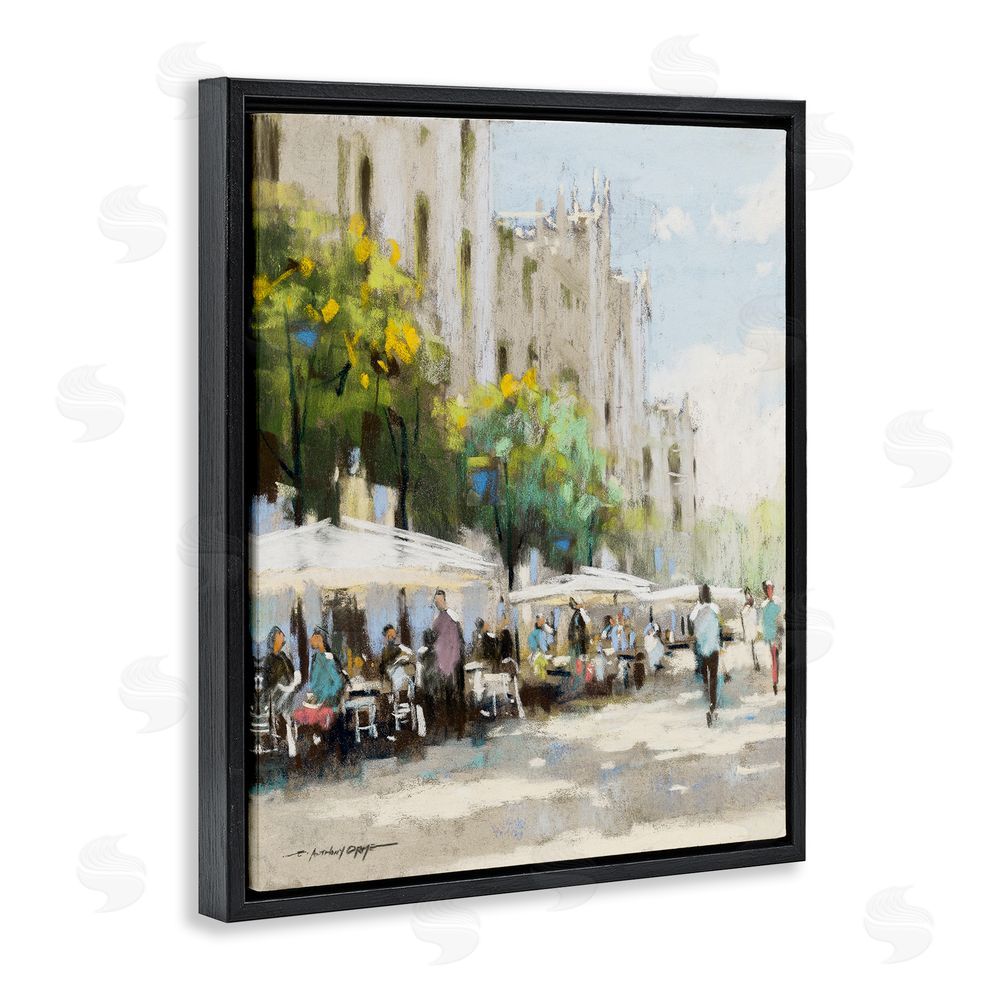 Anthony Orme Street Cafe on Boulevard Black Floating Frame Canvas Wall Art Print