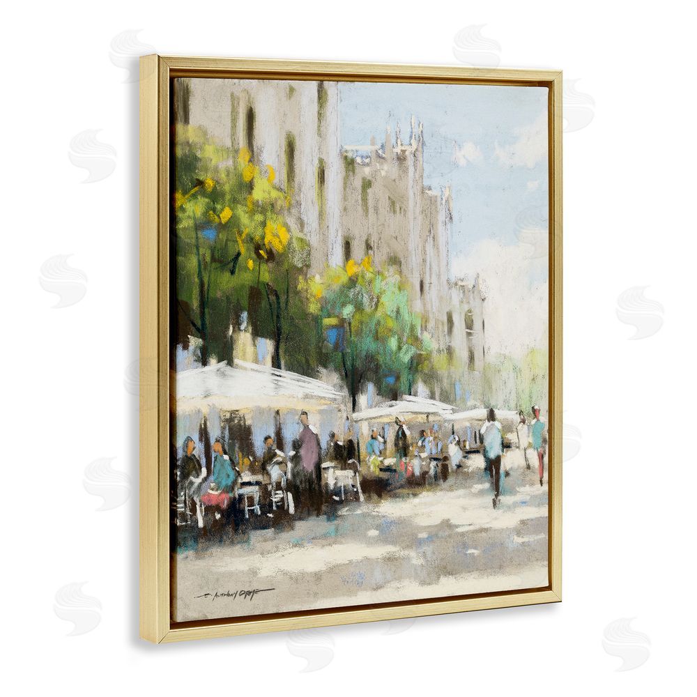 Anthony Orme Street Cafe on Boulevard Gold Floating Frame Canvas Wall Art Print