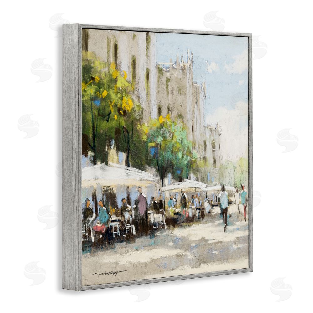 Anthony Orme Street Cafe on Boulevard Gray Framed Giclee Wall Art Print