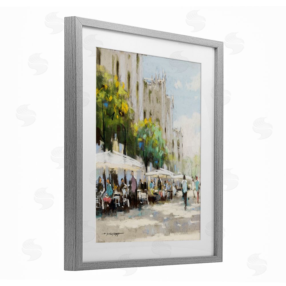 Anthony Orme Street Cafe on Boulevard Gray Framed Print Under Glass Wall Art