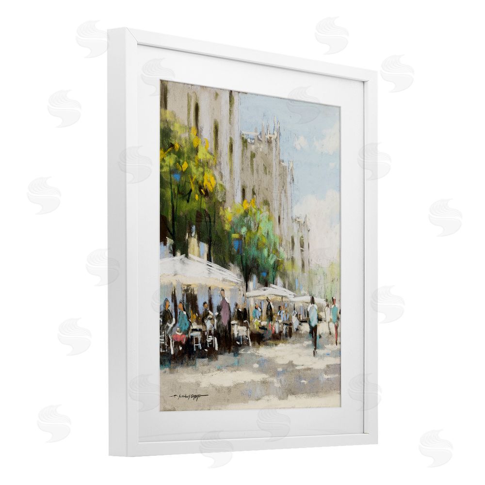 Anthony Orme Street Cafe on Boulevard White Framed Print Under Glass Wall Art