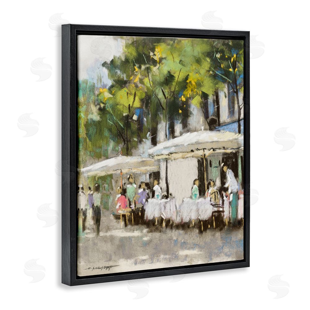 Anthony Orme Sunny Street Cafe Dining Black Floating Frame Canvas Wall Art Print