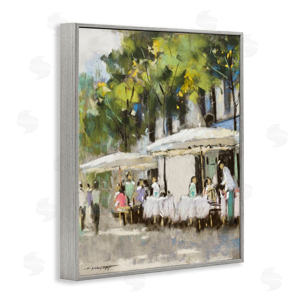 Anthony Orme Sunny Street Cafe Dining Gray Framed Giclee Wall Art Print