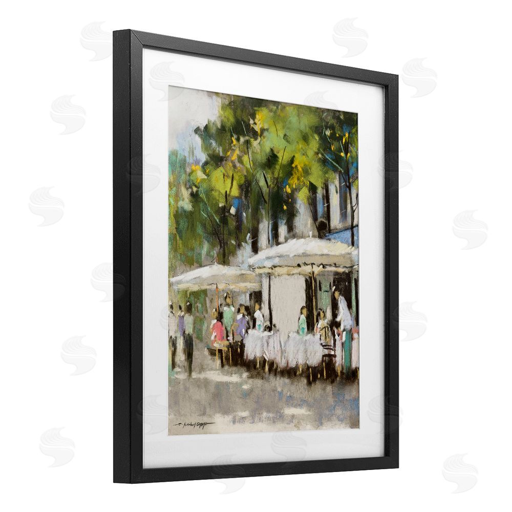 Anthony Orme Sunny Street Cafe Dining Black Framed Print Under Glass Wall Art