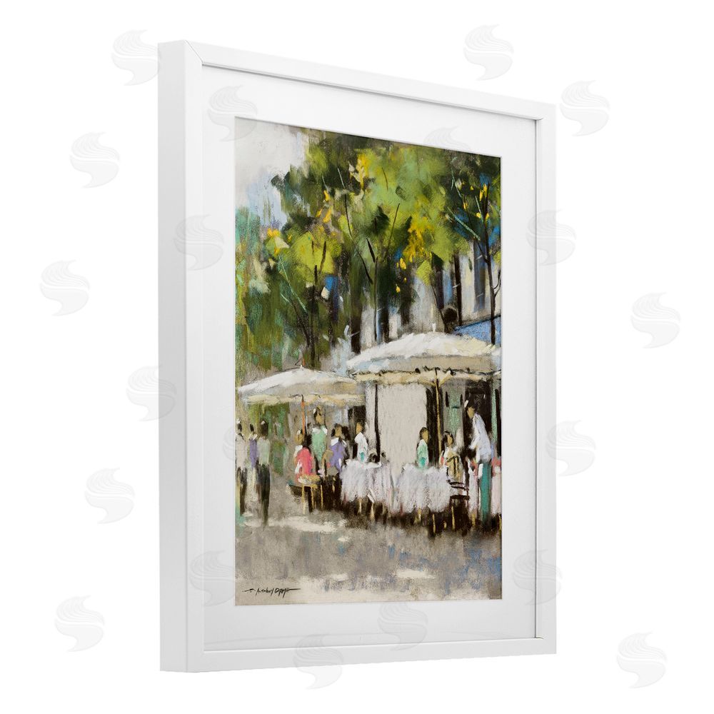 Anthony Orme Sunny Street Cafe Dining White Framed Print Under Glass Wall Art