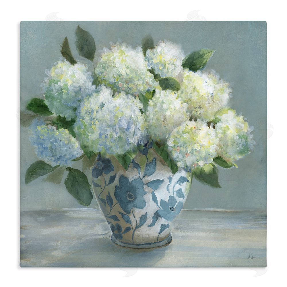 Nan Hydrangeas in Elegant Vase Stretched Canvas Wall Art Print