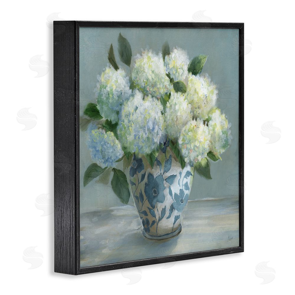 Nan Hydrangeas in Elegant Vase Black Framed Giclee Wall Art Print