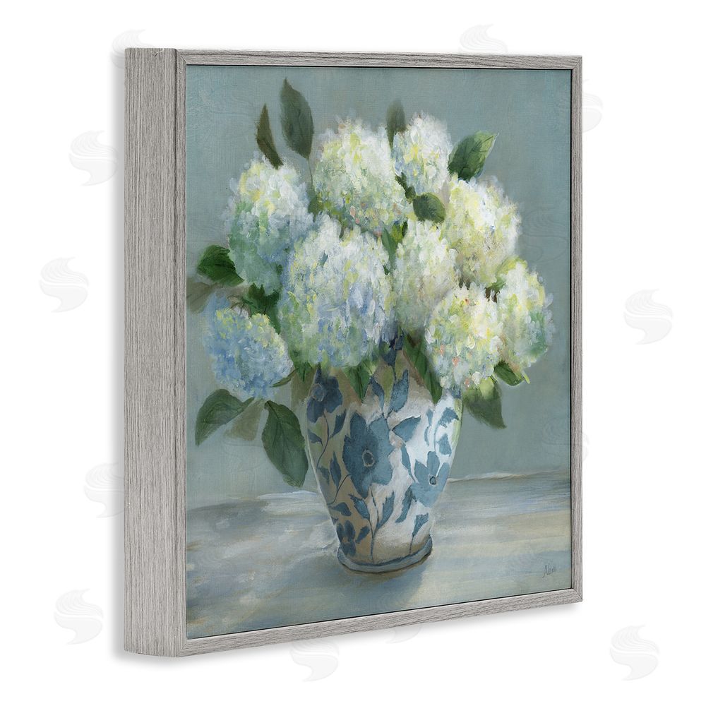 Nan Hydrangeas in Elegant Vase Gray Framed Giclee Wall Art Print