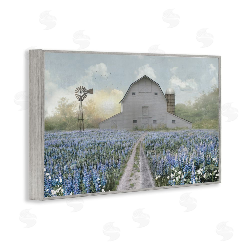 Nan Meadow of Blue Flowers & Barn Gray Framed Giclee Wall Art Print