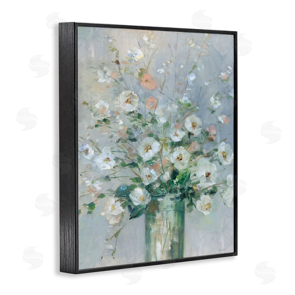 Sally Swatland Delicate White Blossoms Impression Black Framed Giclee Wall Art Print