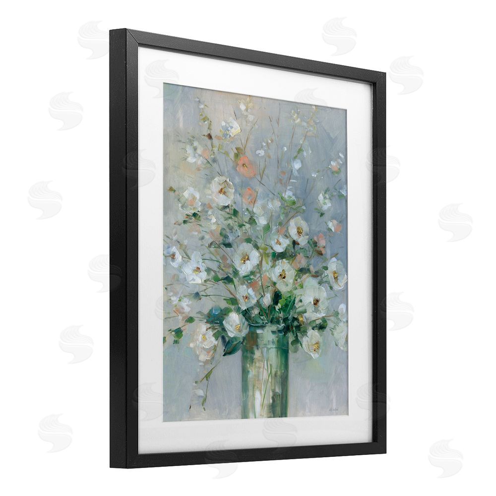 Sally Swatland Delicate White Blossoms Impression Black Framed Print Under Glass Wall Art