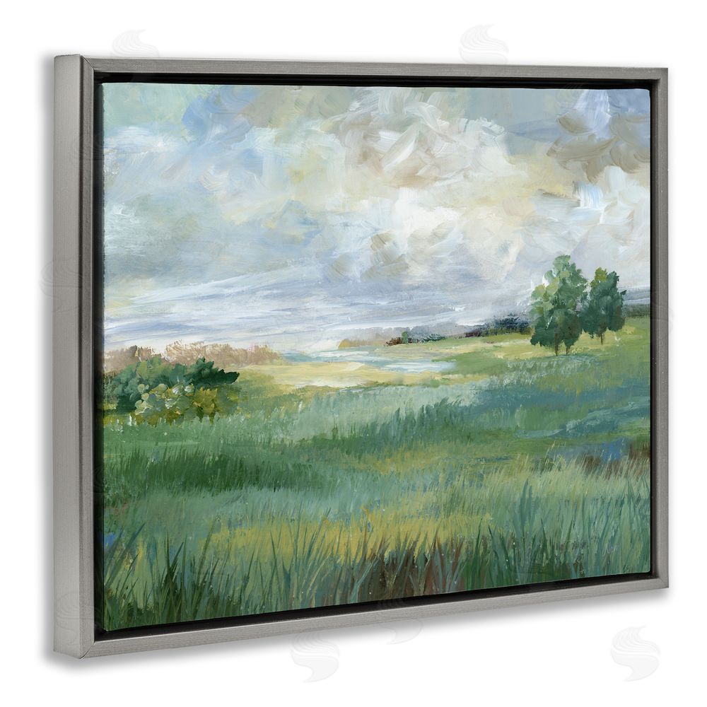 Nan Idyllic Summer Field Gray Floating Frame Canvas Wall Art Print