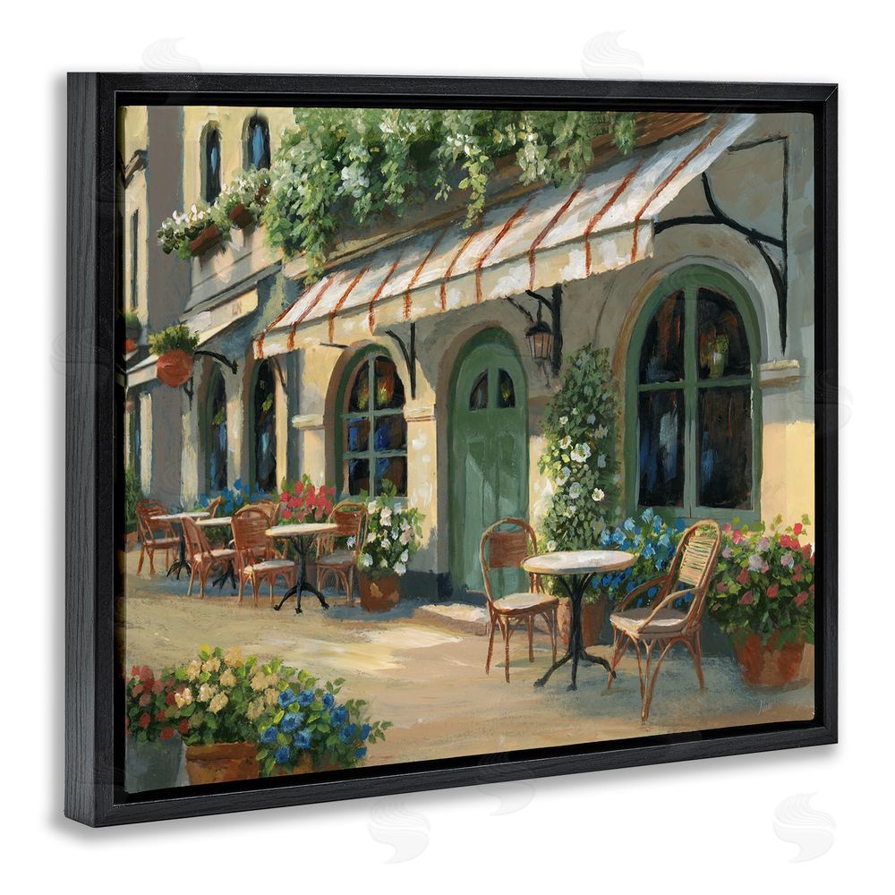 Nan Cozy Cafe Sunlit Patio Black Floating Frame Canvas Wall Art Print