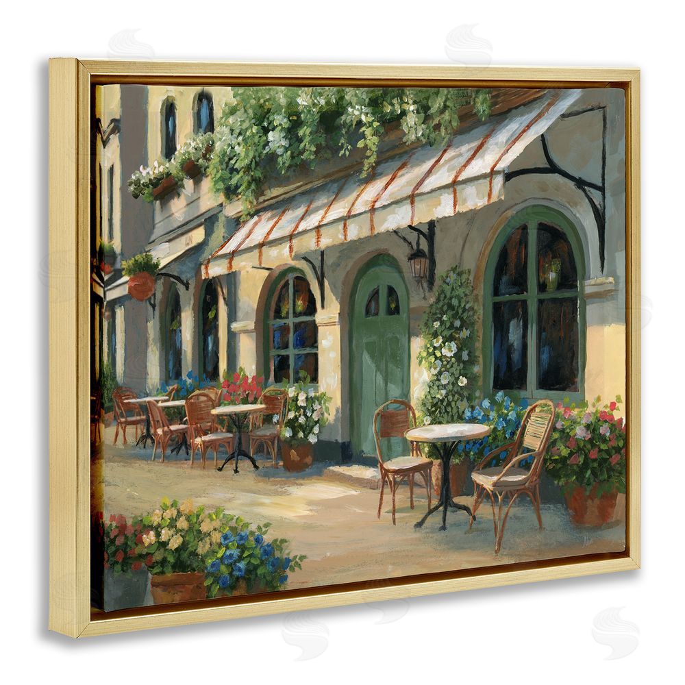 Nan Cozy Cafe Sunlit Patio Gold Floating Frame Canvas Wall Art Print
