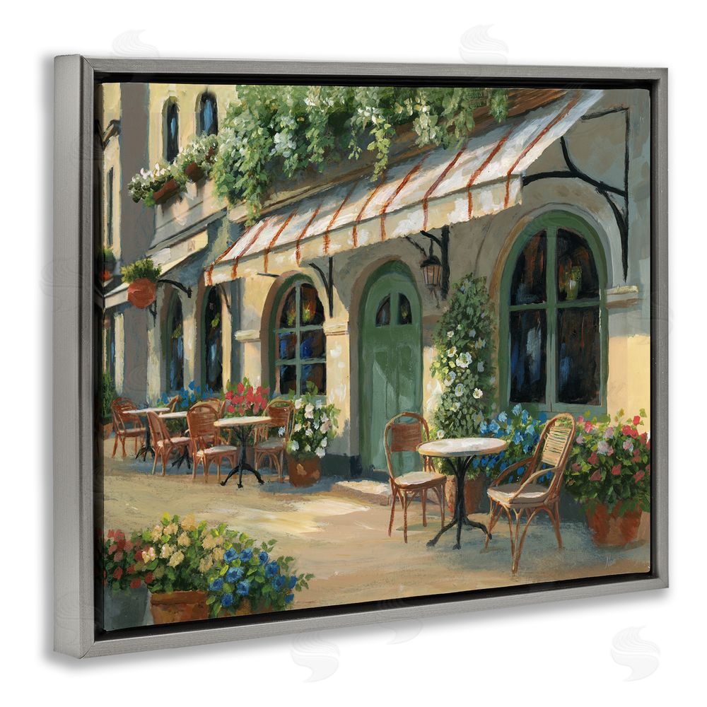 Nan Cozy Cafe Sunlit Patio Gray Floating Frame Canvas Wall Art Print