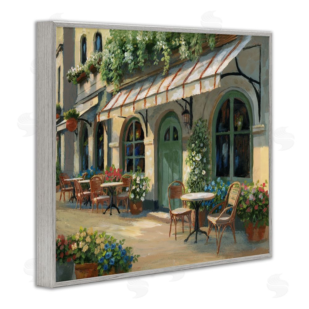 Nan Cozy Cafe Sunlit Patio Gray Framed Giclee Wall Art Print