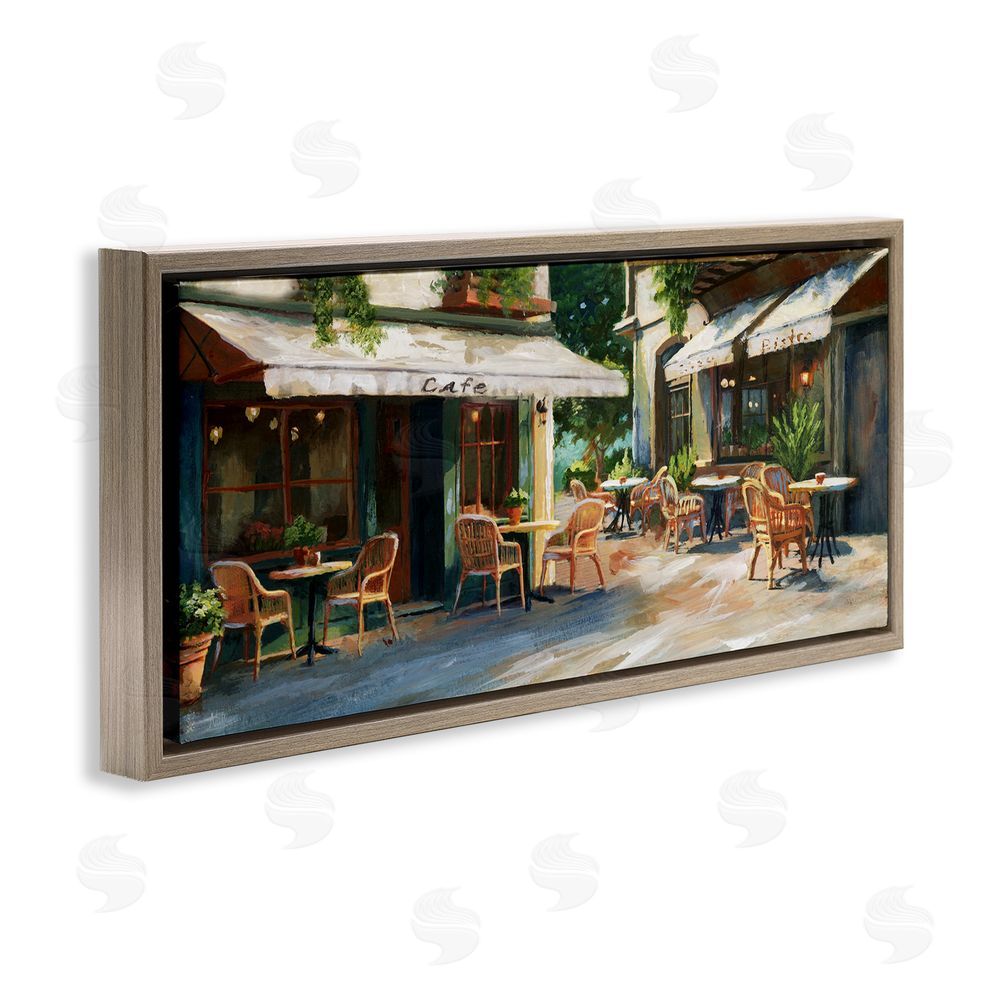Nan Sunlit Outdoor Parisian Cafe Brown Floating Frame Canvas Wall Art Print