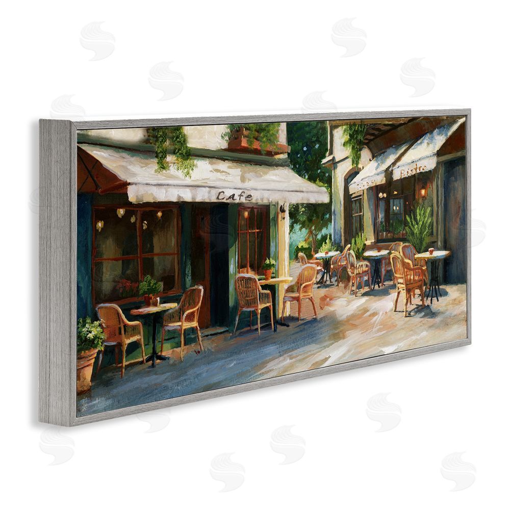 Nan Sunlit Outdoor Parisian Cafe Gray Framed Giclee Wall Art Print