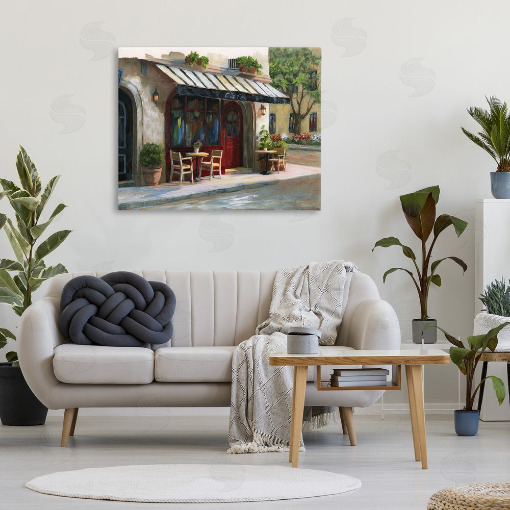 Nan Charming Sidewalk Cafe Tables Stretched Canvas Wall Art in Room