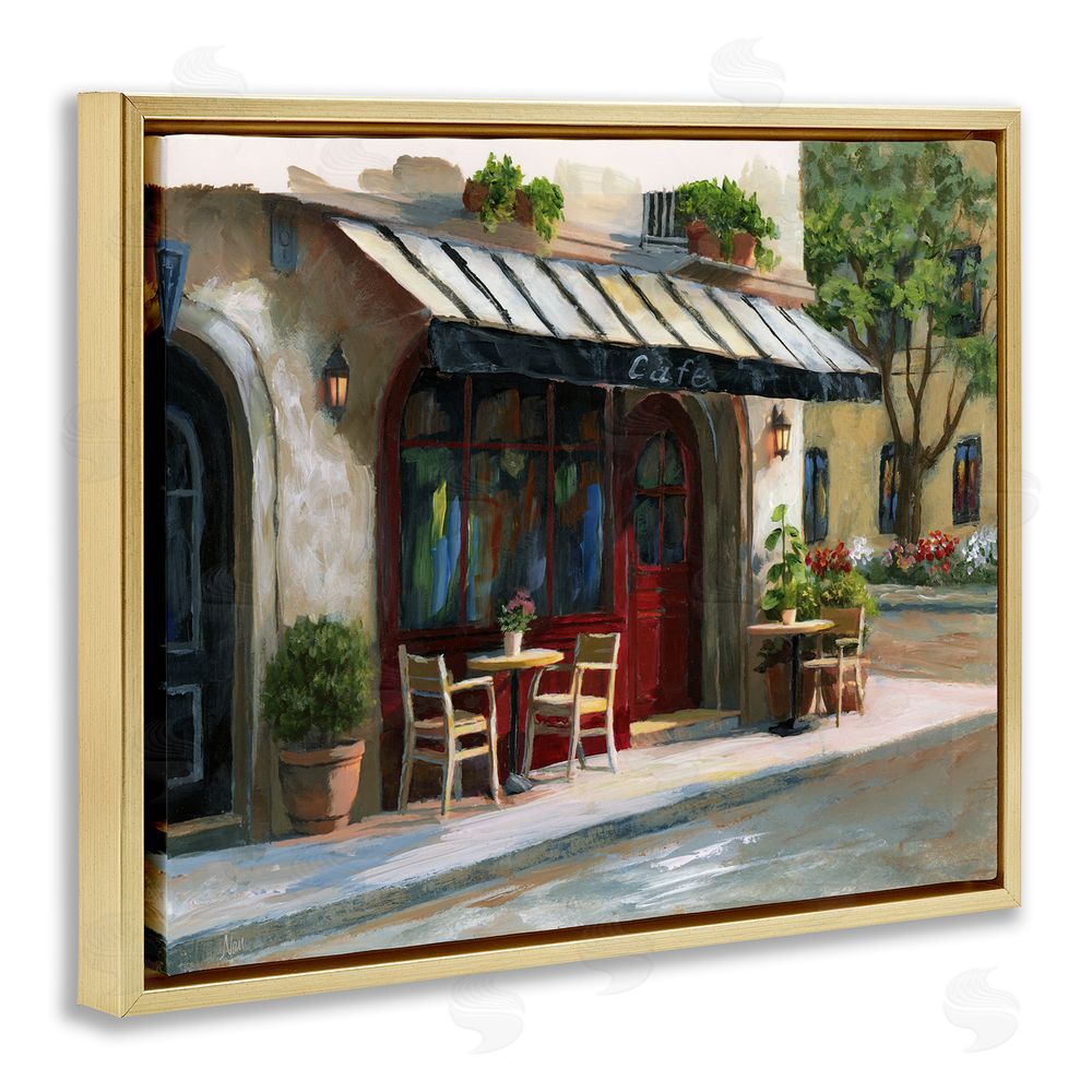 Nan Charming Sidewalk Cafe Tables Gold Floating Frame Canvas Wall Art Print