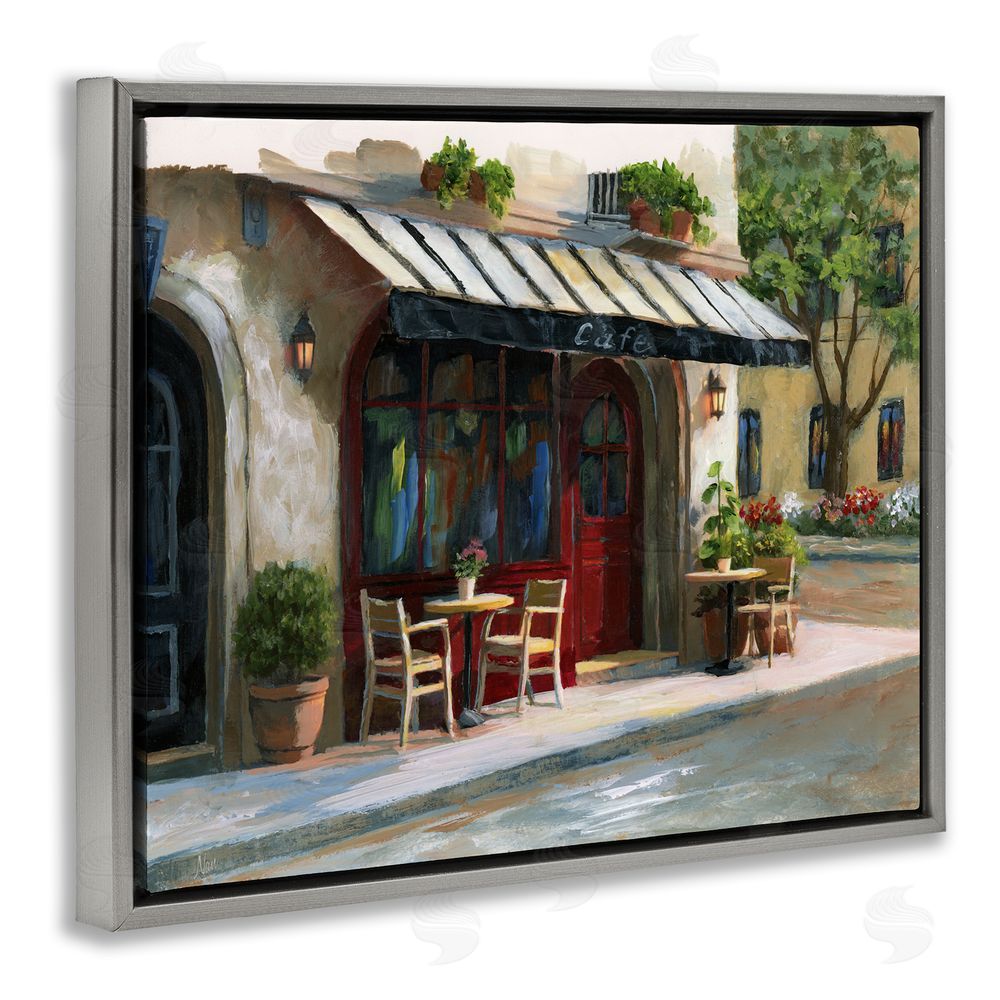 Nan Charming Sidewalk Cafe Tables Gray Floating Frame Canvas Wall Art Print