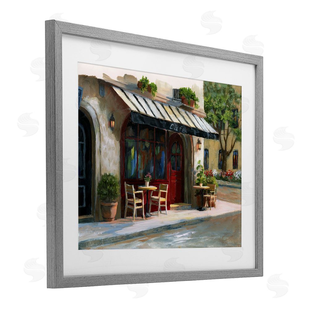 Nan Charming Sidewalk Cafe Tables Gray Framed Print Under Glass Wall Art