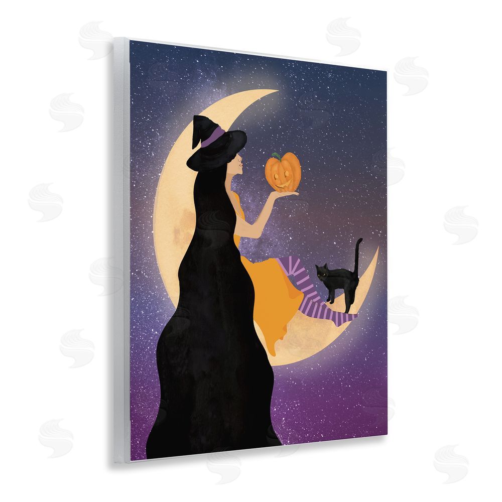 Daniela Santiago Moonlit Witch Holding Jack-o-Lantern Wooden Wall Plaque Art Print