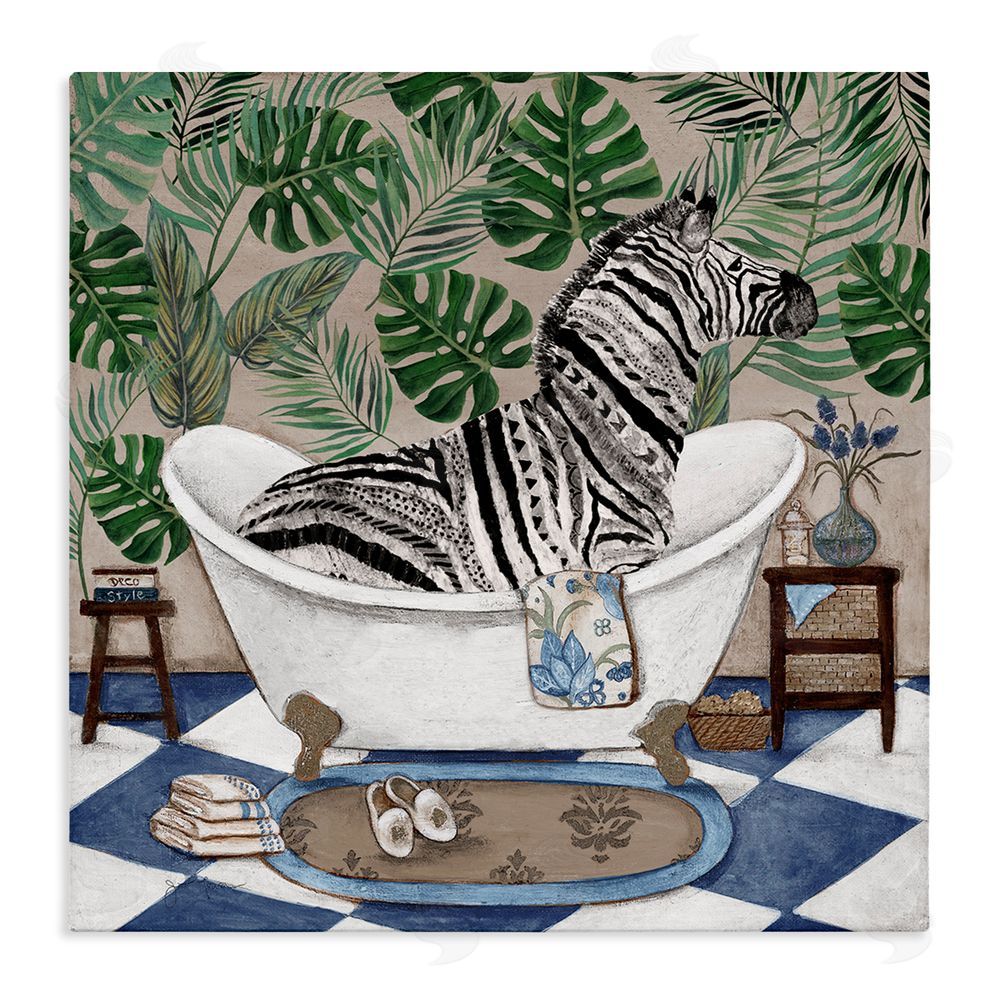 Janet Tava Zebra in Tropical Bathtub Stretched Canvas Wall Art Print