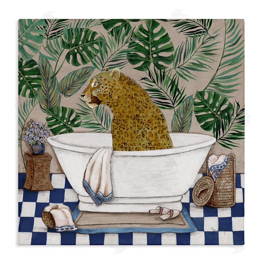 Janet Tava Leopard in Tropical Bathtub Stretched Canvas Wall Art Print