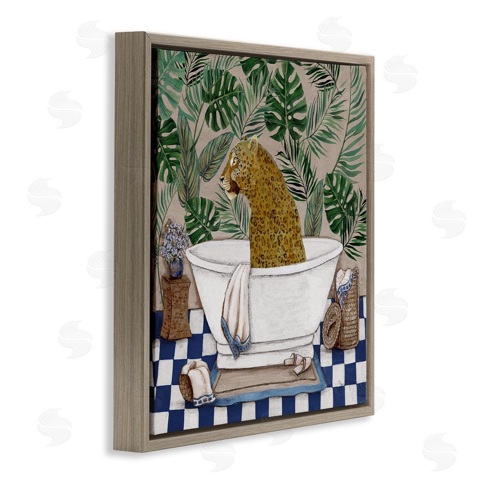 Janet Tava Leopard in Tropical Bathtub Brown Floating Frame Canvas Wall Art Print