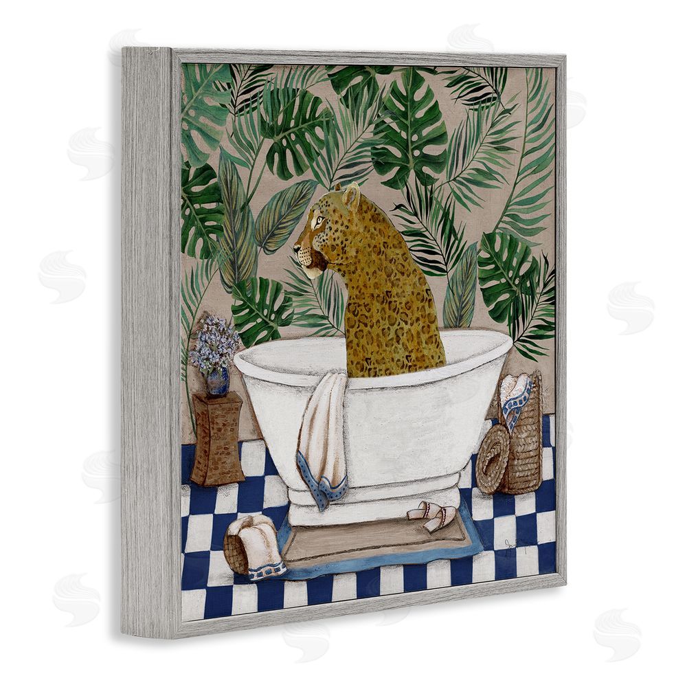 Janet Tava Leopard in Tropical Bathtub Gray Framed Giclee Wall Art Print
