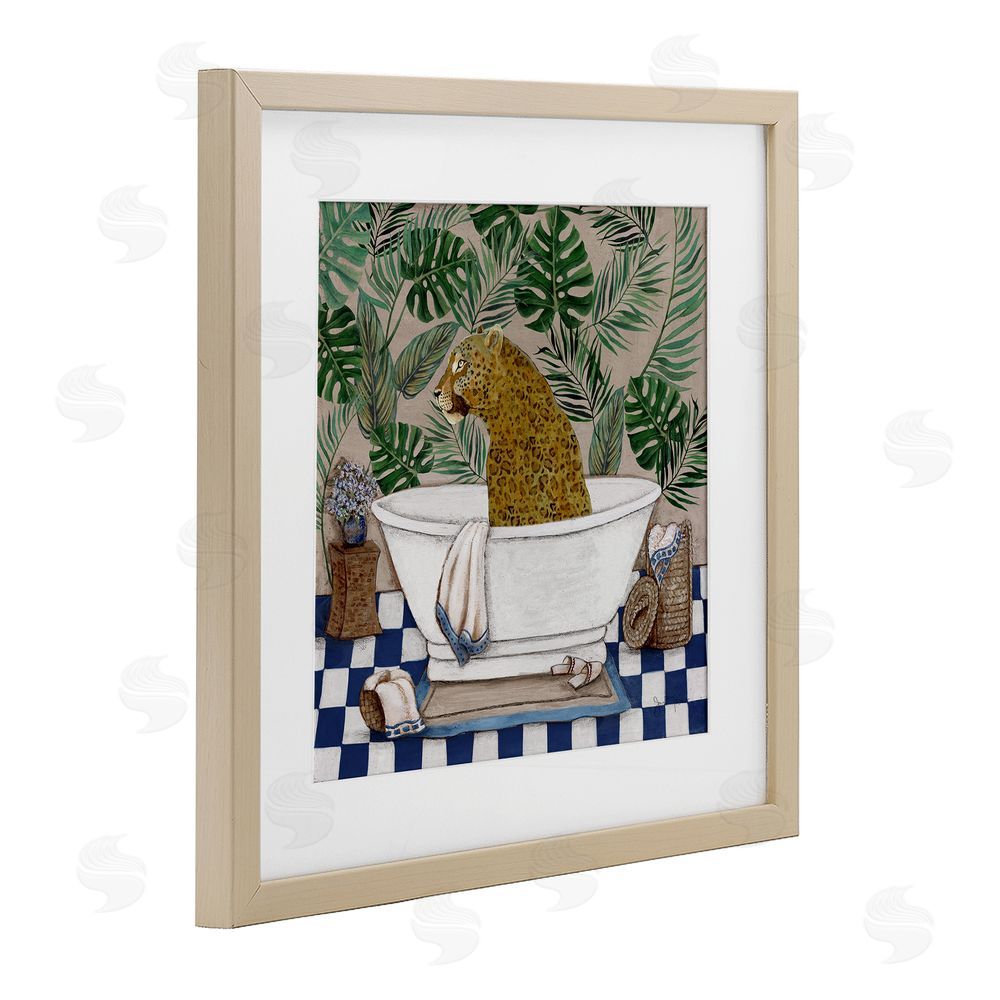Janet Tava Leopard in Tropical Bathtub Brown Framed Print Under Glass Wall Art