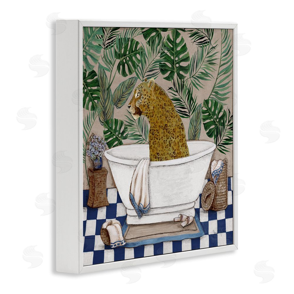 Janet Tava Leopard in Tropical Bathtub White Framed Giclee Wall Art Print