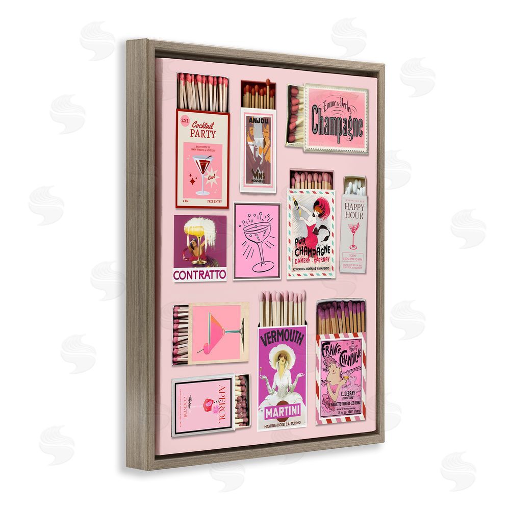 CAD Designs Champagne & Cocktail Matchboxes Brown Floating Frame Canvas Wall Art Print
