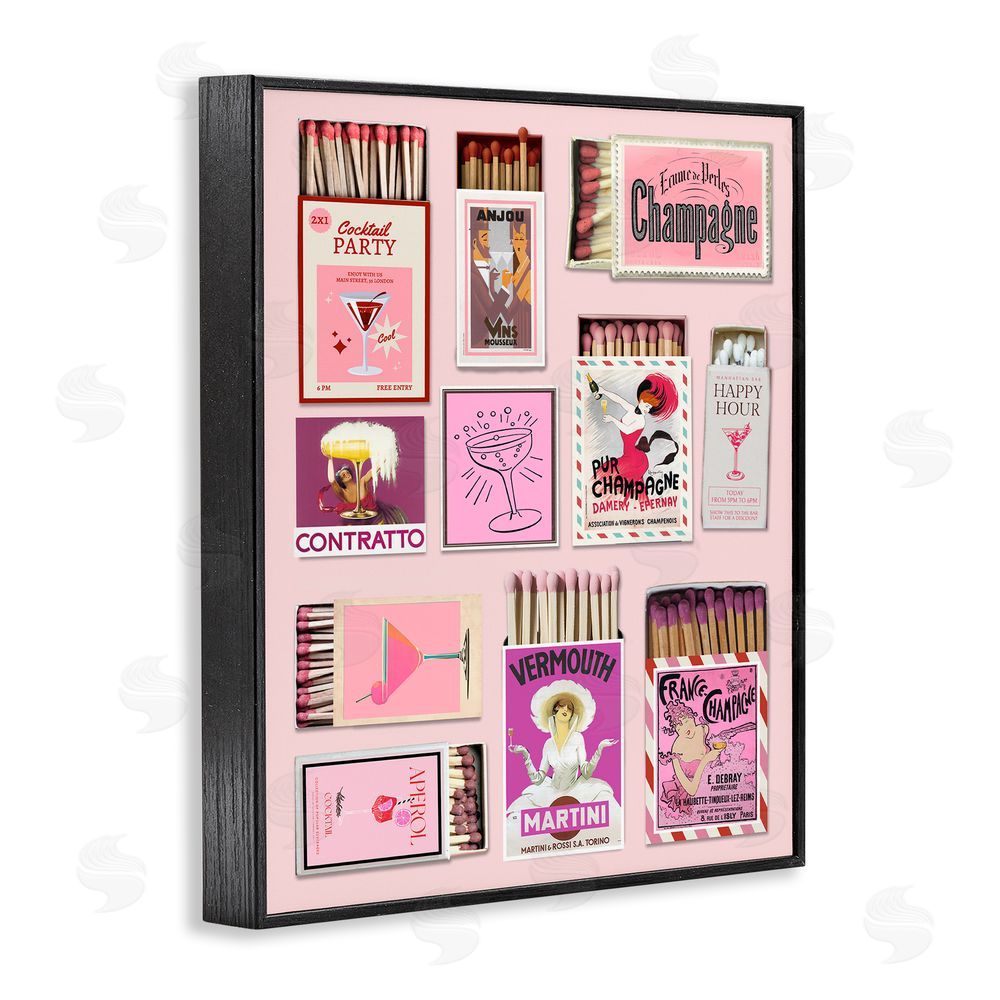 CAD Designs Champagne & Cocktail Matchboxes Black Framed Giclee Wall Art Print