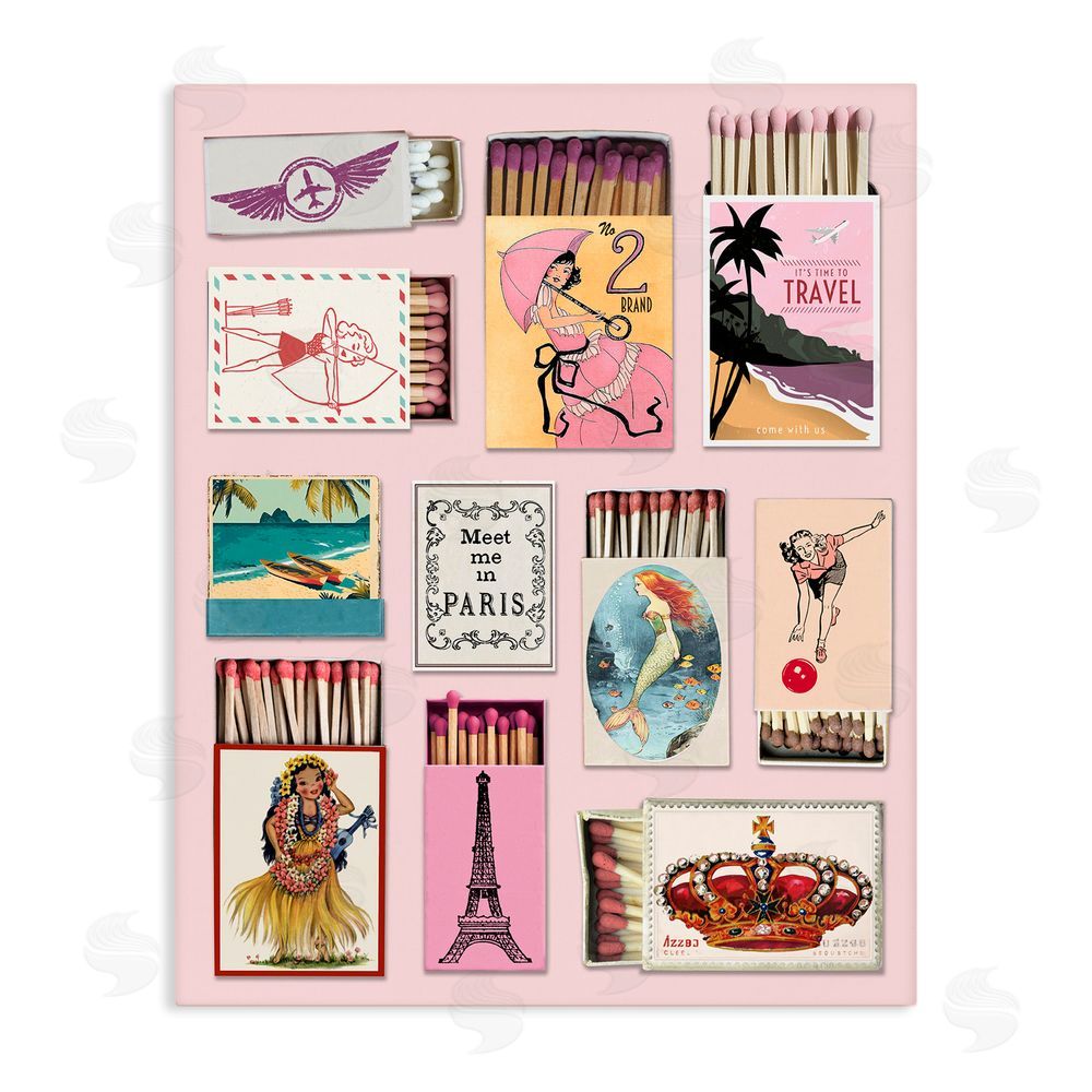 CAD Designs Vintage Travel Matchbook Montage Stretched Canvas Wall Art Print