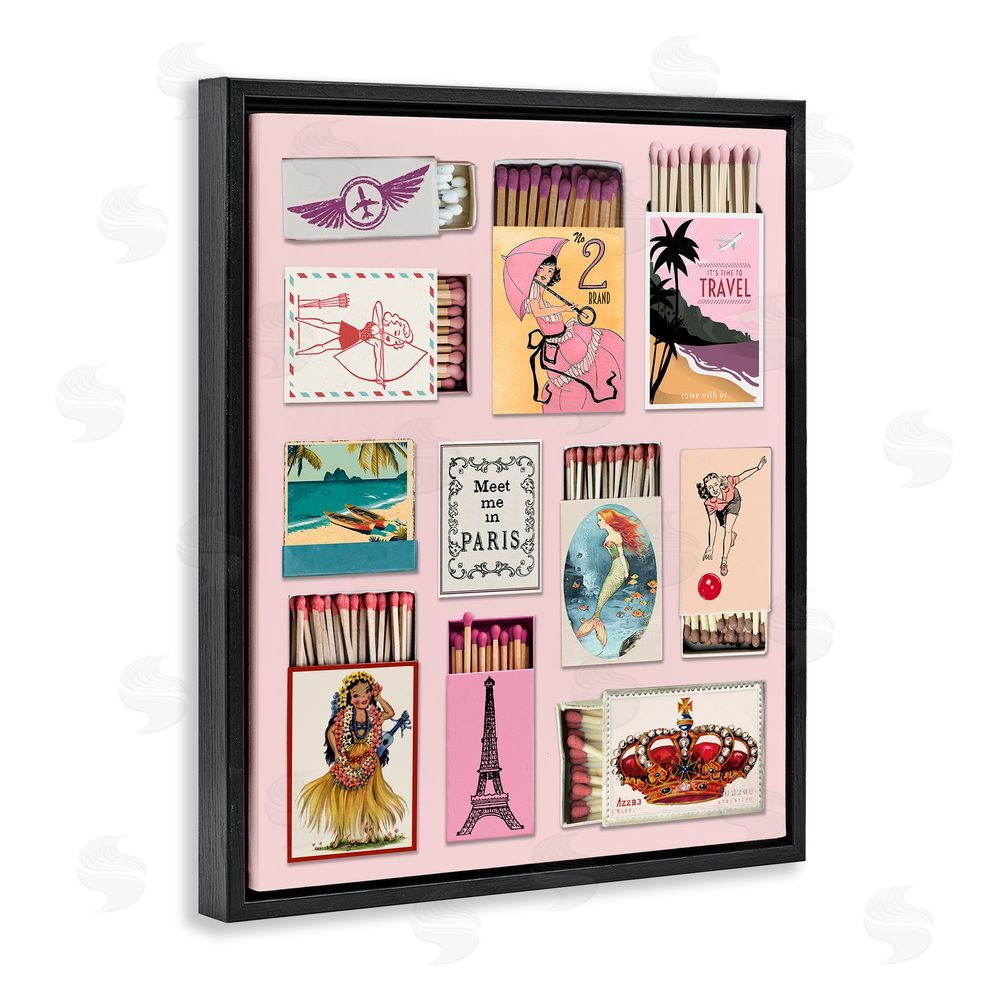 CAD Designs Vintage Travel Matchbook Montage Black Floating Frame Canvas Wall Art Print