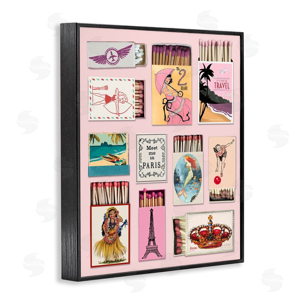 CAD Designs Vintage Travel Matchbook Montage Black Framed Giclee Wall Art Print
