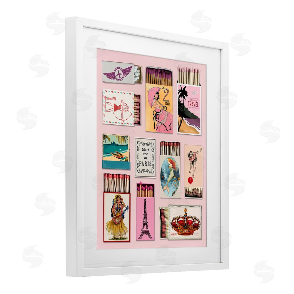 CAD Designs Vintage Travel Matchbook Montage White Framed Print Under Glass Wall Art