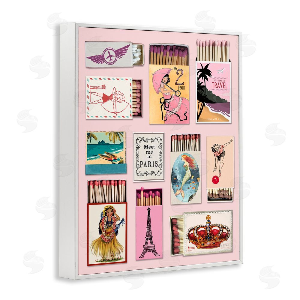 CAD Designs Vintage Travel Matchbook Montage White Framed Giclee Wall Art Print