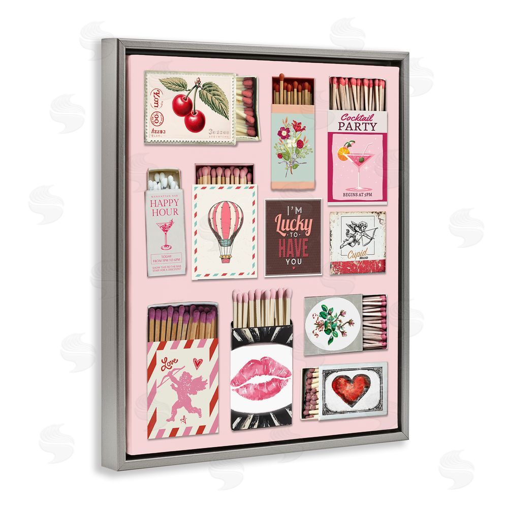 CAD Designs Vintage Romantic Matchbox Collection Gray Floating Frame Canvas Wall Art Print