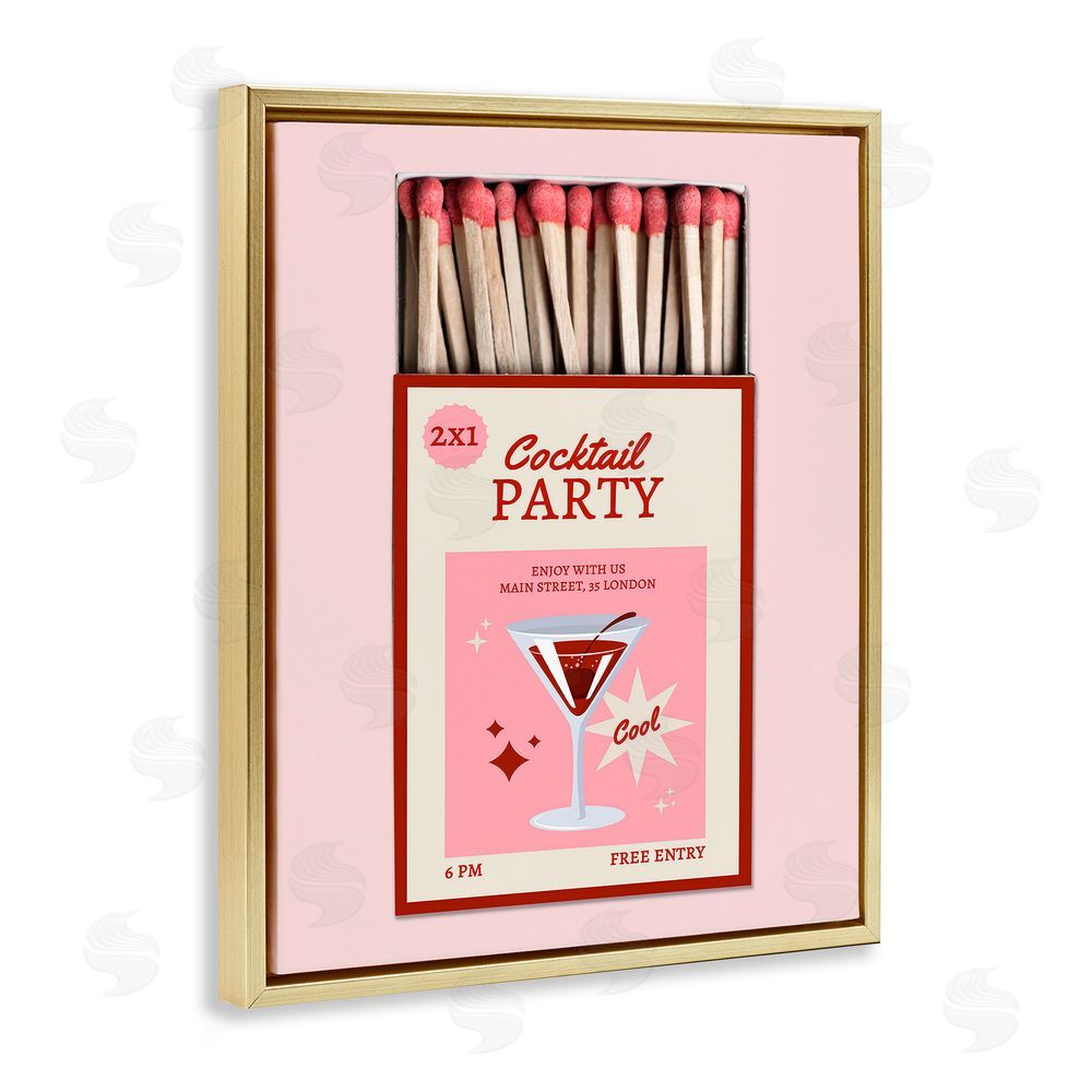 CAD Designs Cocktail Party Matchbox Gold Floating Frame Canvas Wall Art Print