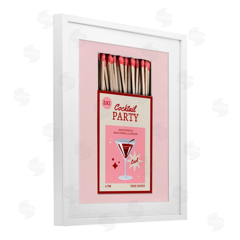 CAD Designs Cocktail Party Matchbox White Framed Print Under Glass Wall Art