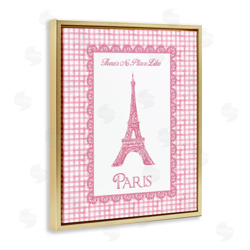 Conrad Knutsen No Place Like Paris Pink Lace Gold Floating Frame Canvas Wall Art Print