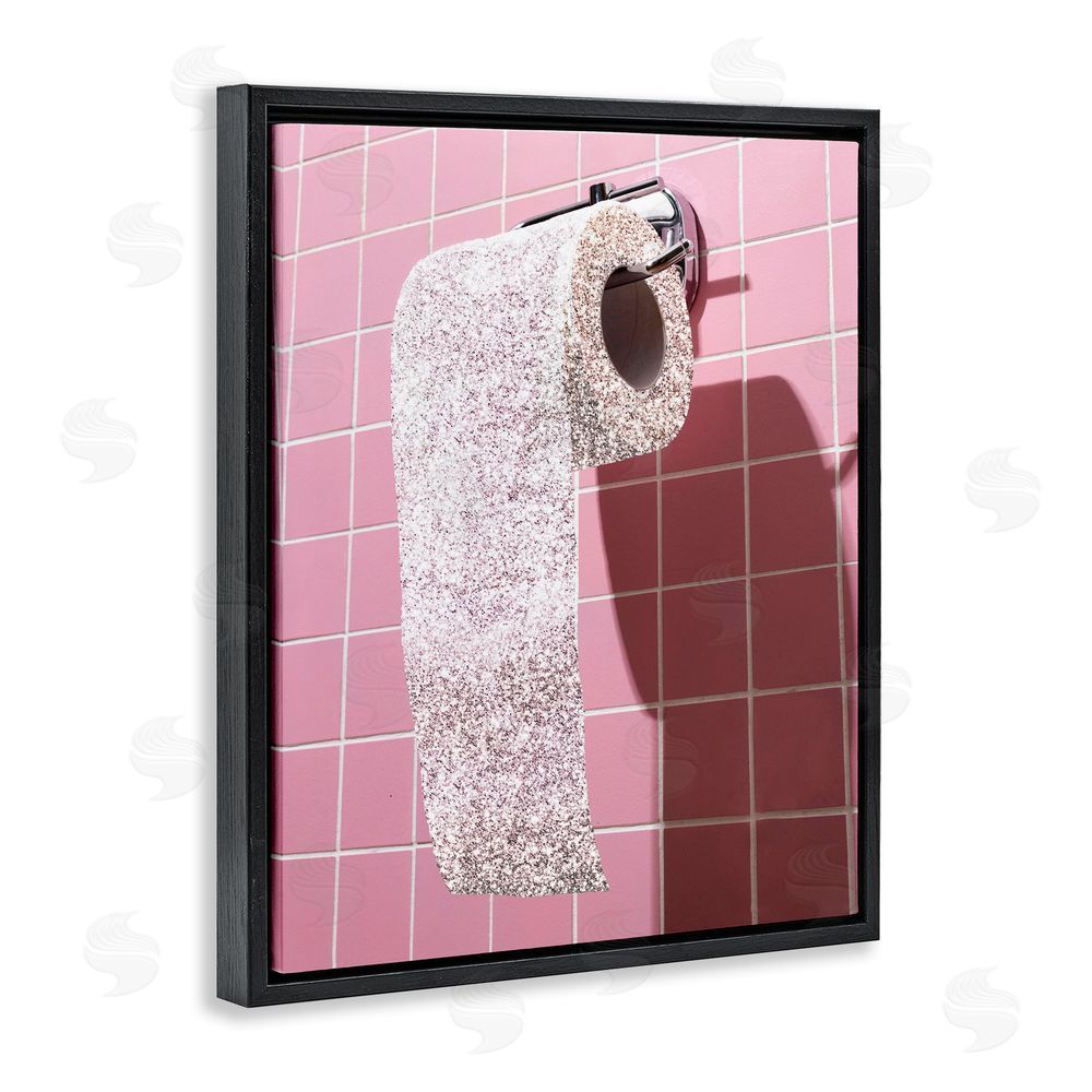 CAD Designs Glitter Pink Toilet Paper Black Floating Frame Canvas Wall Art Print